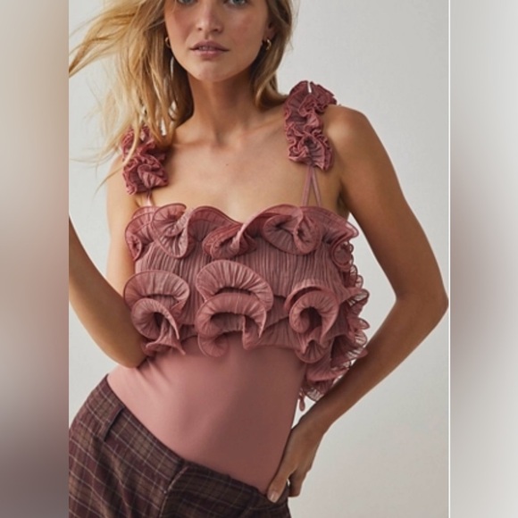 Free People Ruffled Mauve Tank Top - Picture 1 of 5